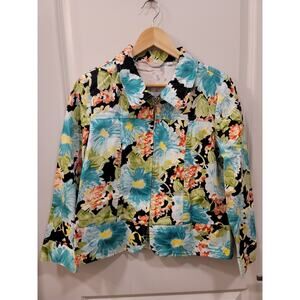 Erin London floral zip front abstract vintage jacket